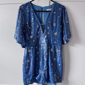 Adelyn Rae Blue and Gold Sequin Romper